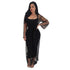 Sexy U Neck See-Through Black Linen Mid Calf Dress #Midi Dress #Black